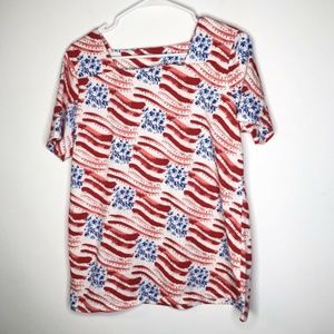 Coral Bay Womens T Shirt Size L Red White Blue Stripes Square Neck Short Sleeve